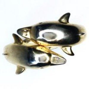 Vintage Gold Tone Double Dolphin HINGED BANGLE BRACELET